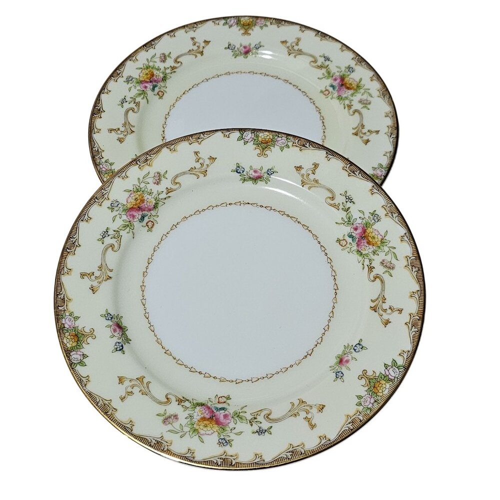 2 Vintage Meito Dessert Plates 6.5" bread floral scrollwork Art Nouveau wedding